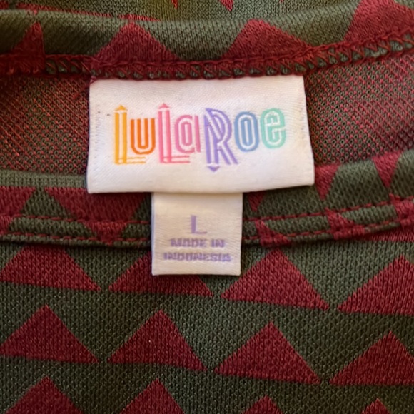 NWT Lularoe Carly Hi-Lo dress size L in a warm hunter green and burgundy multi. - Picture 6 of 6